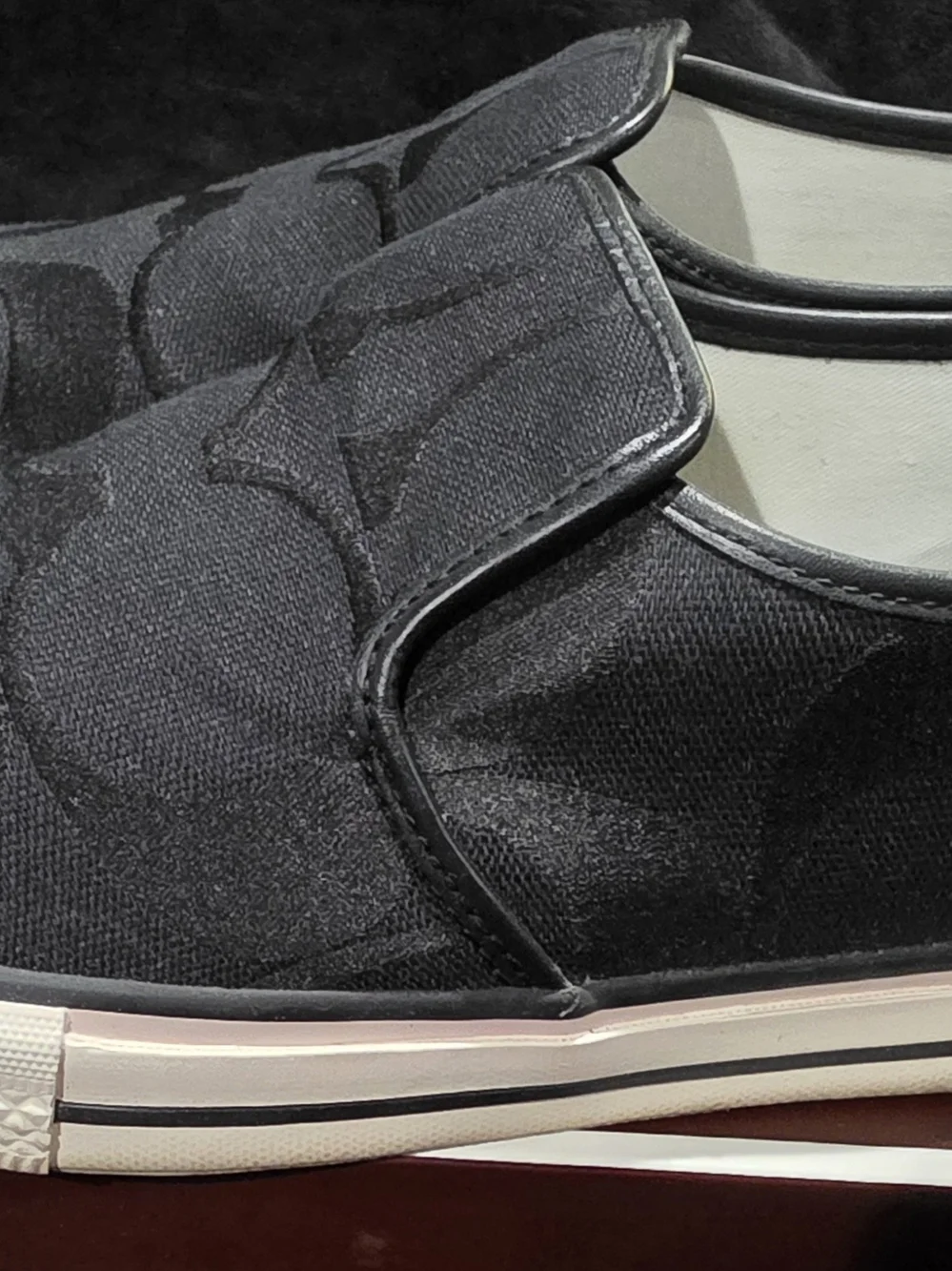 Men's Coach Black Slip-On Logo Canvas Loafers with White Soles - Size 9.5